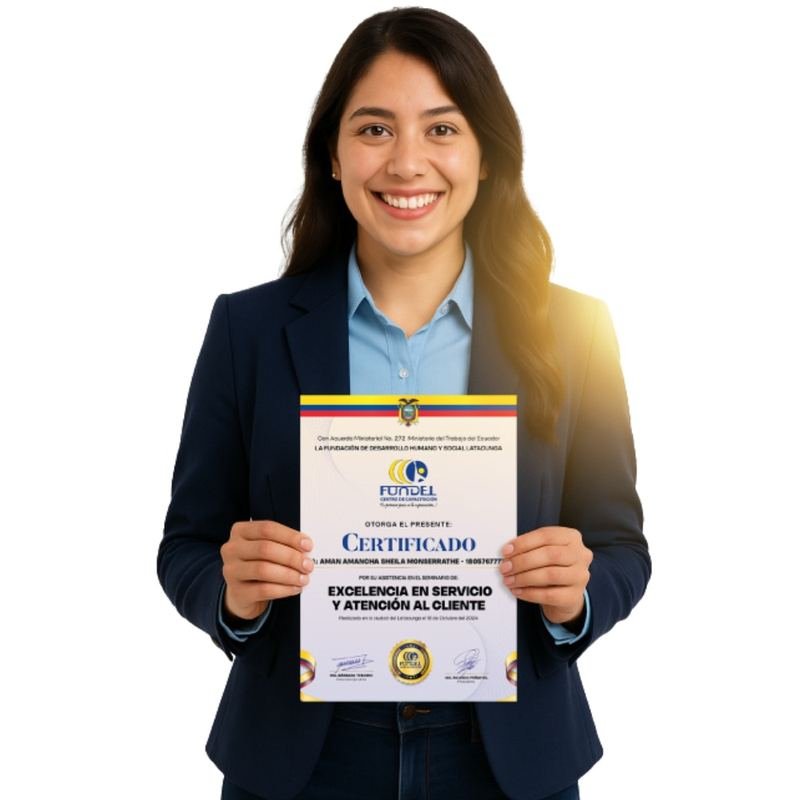 Estudiante de Fundel con su certificado